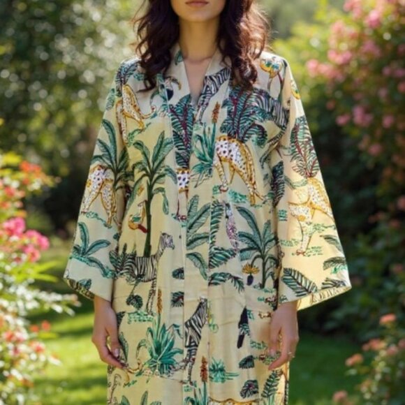 100% Cotton Bath Robe /Kimono Beige One Size - Picture 1 of 5